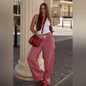 White Fox “Just Stop” red stripe pants